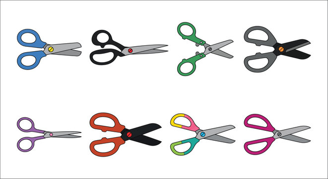 Assorted Scissors Collection Colorful Vector Illustration On White Background shears cutting tools