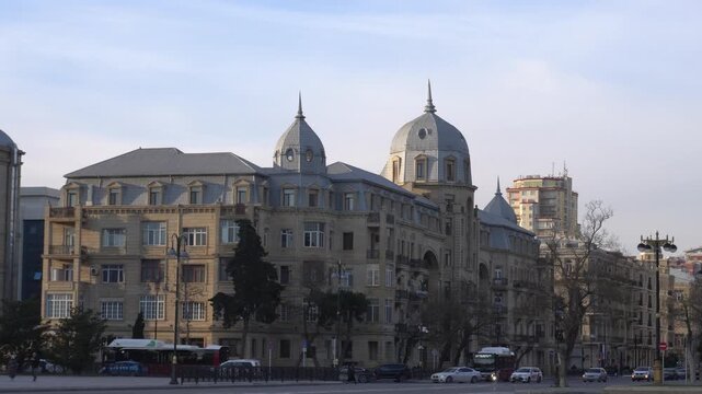 Urban scenery featuring city architecture in Baku, Azerbaijan.