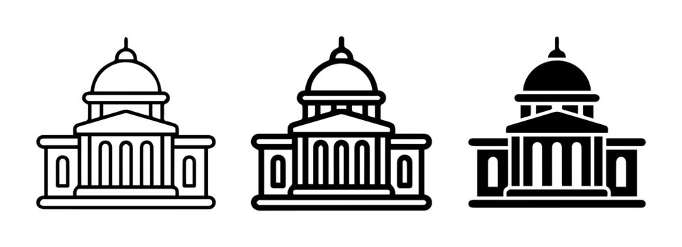 Government Building Icons, Capitol Building Vector Art, Courthouse Silhouette Collection