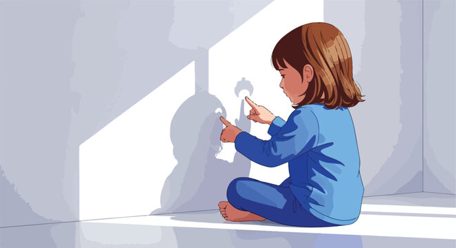 Girl making shadow puppets on a wall