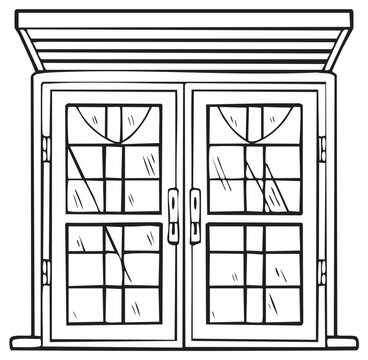 Classic French Door Illustration With Decorative Transom Window And Detailed Panes