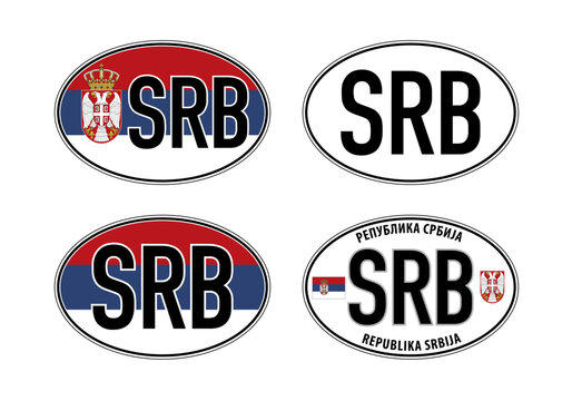 Serbia, oval international vehicle registration code license plate sticker, vector illustration