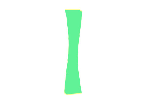 A vibrant green concave lens shape featuring a bright yellow outline border