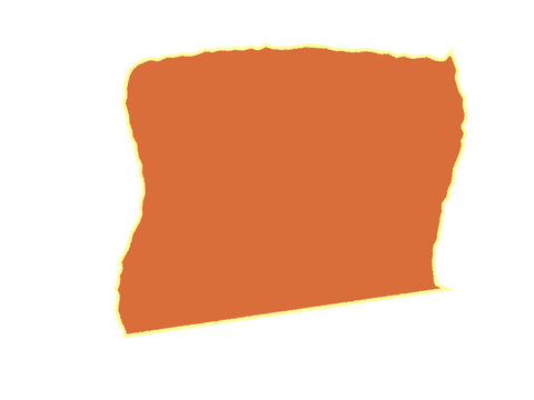An orange piece of paper with rough torn edges and a thin yellow border