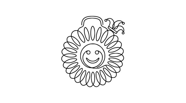 Joyful Sun Character with Jester Hat - Continuous Line Art