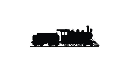 Detailed steam locomotive profile silhouette against a white background showcasing classic railway transportation silhouette train railroad engine vehicle © Sumon
