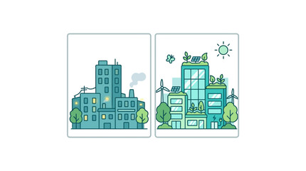 Obraz premium Eco-friendly city vs polluted city comparison, green urban development concept