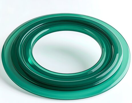 3D render of thick emerald green glass donut torus ring shape object isolated on white background