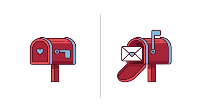 Red Mailbox with Heart and Letter - Front and Open View