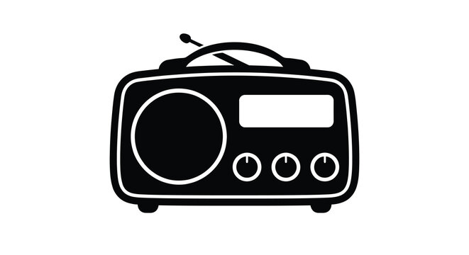 Vintage transistor radio in black silhouette against a white background a classic communication device silhouette retro broadcast frequency