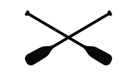 Two crossed canoe paddles presented as a black silhouette against a white background silhouette oars rowing boating watercraft © Sumon
