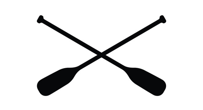 Two crossed canoe paddles presented as a black silhouette against a white background silhouette oars rowing boating watercraft