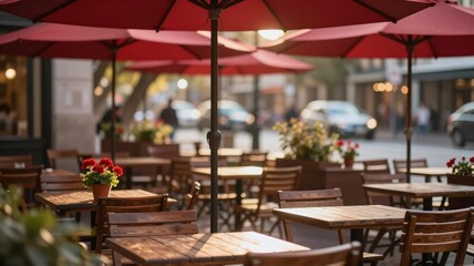 Fototapeta premium Tables and chairs at outdoor sidewalk cafe
