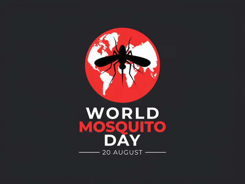World mosquito day awareness graphic with a mosquito silhouette over a stylized red globe icon mosquito awareness prevention epidemic parasite illustration outbreak protection