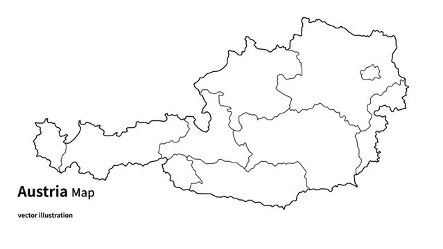 Austria Regional Map with Simplified States Boundaries, Minimal Country Outline Linear Vector Illustration