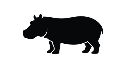 A black hippopotamus silhouette stands in profile against a white background a simple animal shape hippo mammal wildlife © Sumon