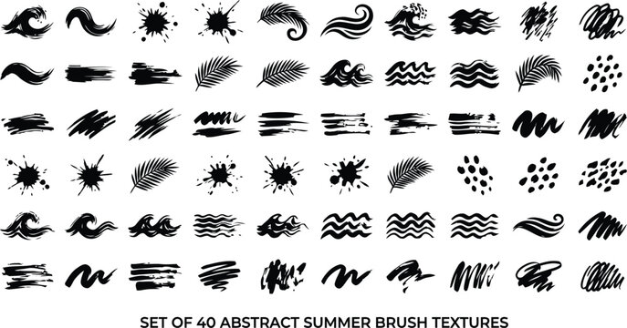 Set of 40 abstract summer brush textures