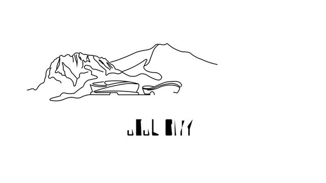 Simple line drawing of Jeju City skyline