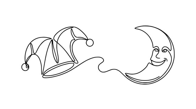 Jester Hat and Smiling Moon Line Art