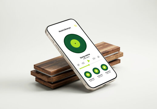 Smartphone mockup displaying music player application UI