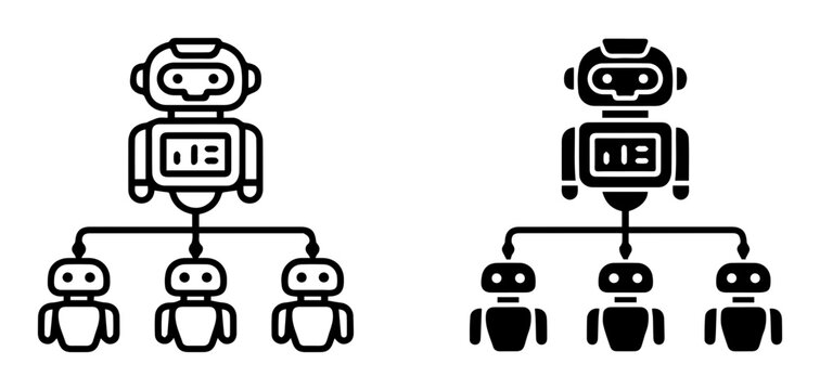 Robot Hierarchy Icons, AI Automation Network, Bot Team Structure, Technology Concept