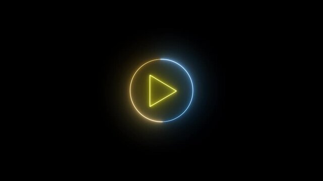 Neon glowing Play button animation three dimensional, video, modern, buttons, art 4k video.