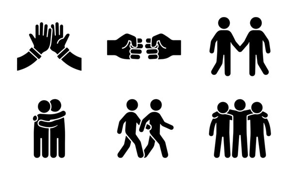 Friendship Icons, Teamwork Symbols, People Connection Graphics, Social Interaction Vector Set