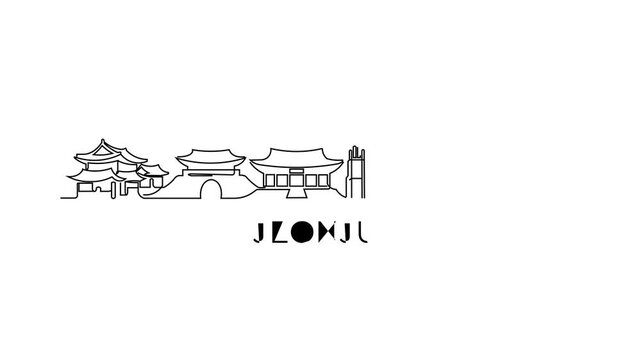 Minimalist line drawing of Jeonju's skyline