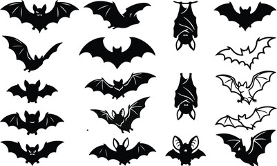 Fototapeta premium Black bat silhouettes collection for halloween designs and spooky graphics