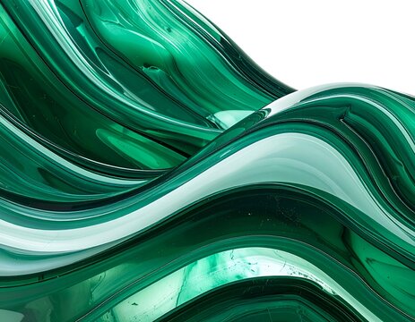 Abstract 3D dark emerald green glass liquid wave swirl background mockup template design isolated