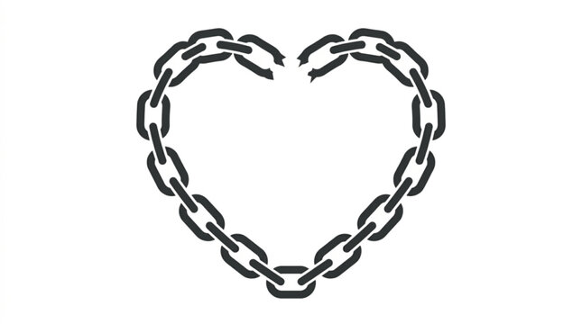 Heart shaped chain link, black chain heart, love symbol, metal chain icon