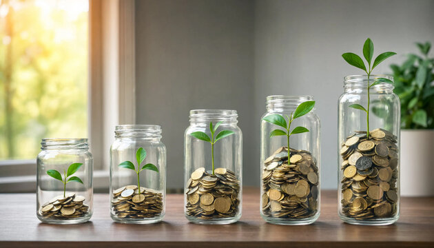 Coins accumulating in jar