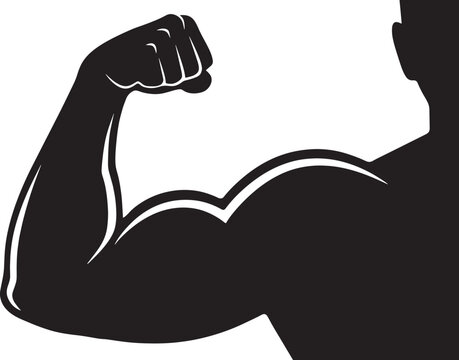 Silhouette of a muscular arm showing biceps and triceps muscles representing strength, fitness, bodybuilding, and physical power.