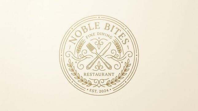 Noble bites fine dining restaurant logo in circular frame with wheat and cutlery elements.