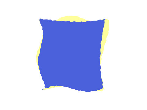 A square shaped pillow with a yellow base and blue top layer overlapping