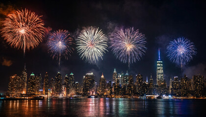 Fototapeta premium Fireworks over skyline