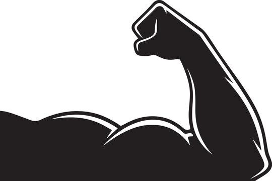 Vector illustration of a strong muscular arm with prominent biceps and triceps, symbolizing strength, power, and fitness.