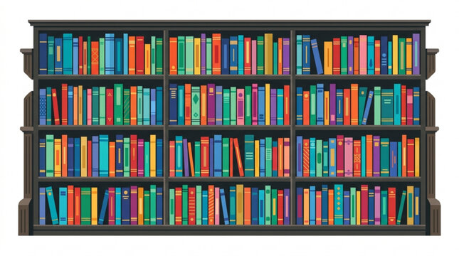 Colorful book spines on a black bookshelf, library books, bookcase, colorful books
