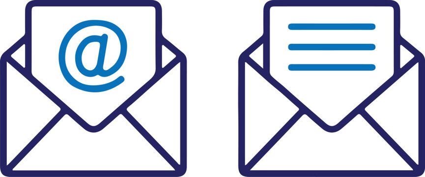 email envelope bule line icon set vector 