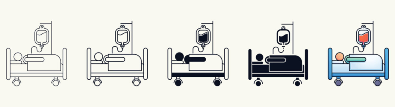 Hospital Bed with IV Drip Style Variants Illustration Set