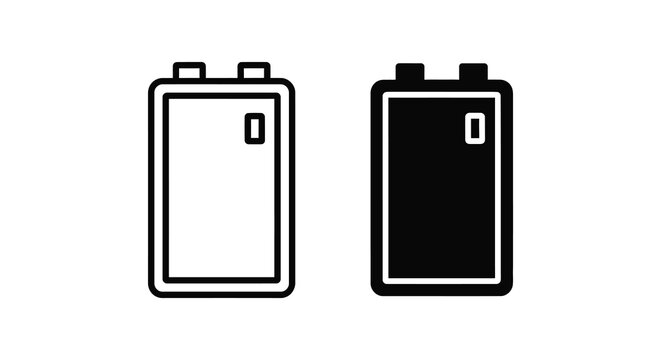 Two battery silhouettes one full and one empty in a black and white style silhouette