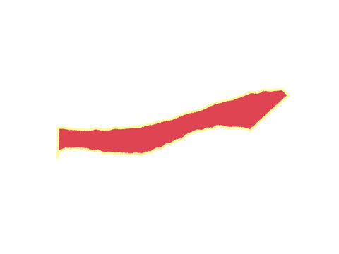 A single piece of red torn paper with a thin yellow border edge strip