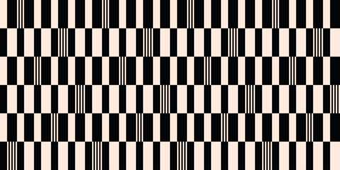Modern black and cream geometric striped pattern forms striking seamless composition with rhythmic vertical accents, ideal for textile, wallpaper, fashion prints, packaging and stylish decor © SpainArts