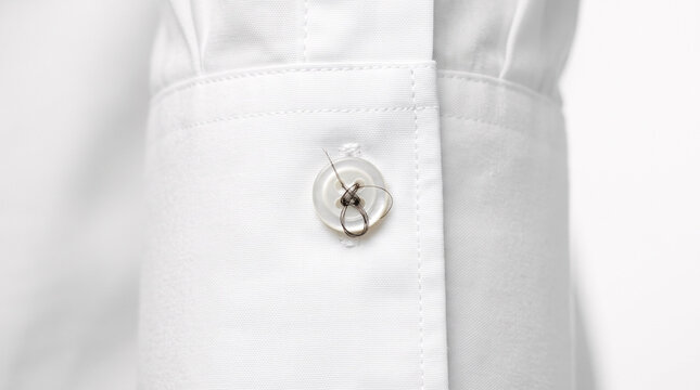 Bouton transparent fix&eacute; avec une &eacute;pingle de s&ucirc;ret&eacute; sur une manche blanche