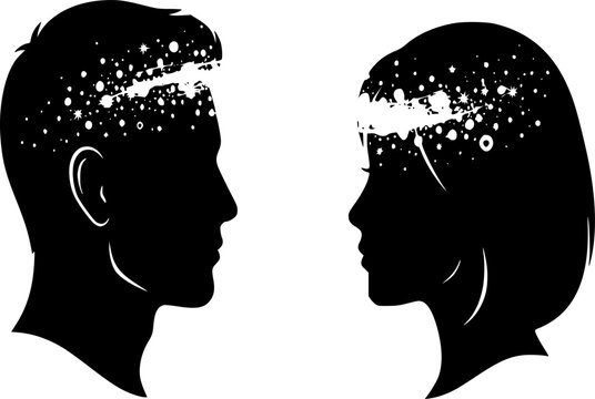 Spiritual Telepathy Link Silhouette - Minimal Black Vector Icon for Psychic Connection and Souls