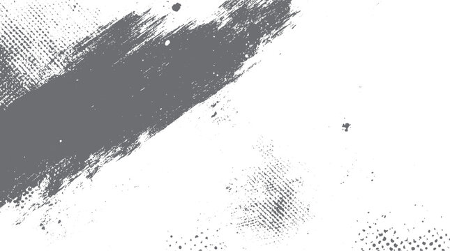 Grey abstract paint brush stroke and halftone dot texture on white background grunge