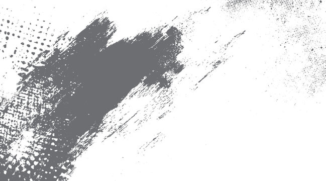 Abstract grey paint brush strokes and distressed halftone dots on white background grunge texture