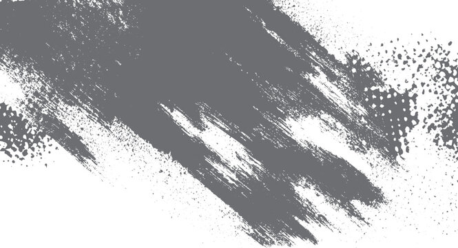 Gray abstract paint brush strokes and splatter on white background black chaos