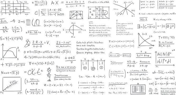 Handwritten mathematical equations formulas graphs and diagrams on a white background mathematics