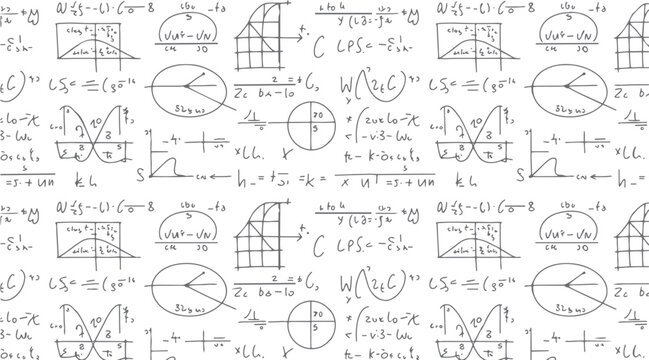 Hand drawn mathematical equations and graphs on a white background with a sketchy doodle style mathematics